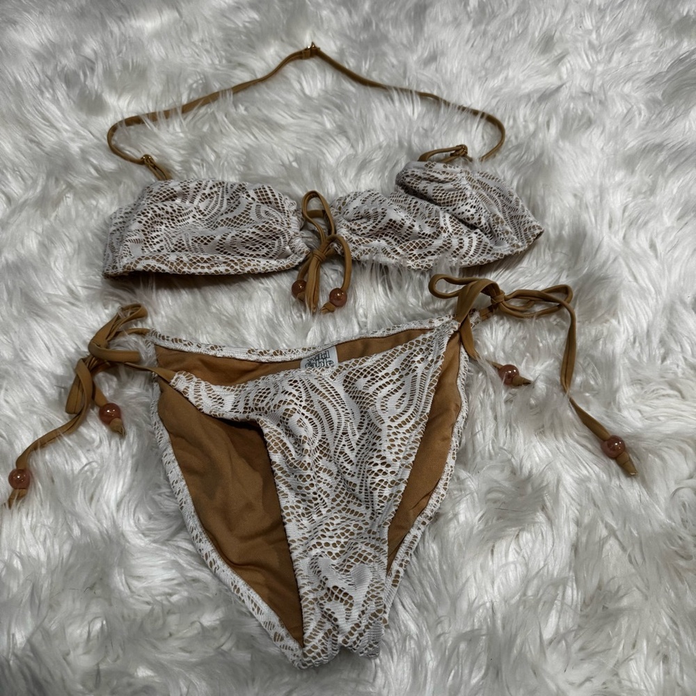 Wild fable white/tan strapless bikini‎ top L bottom M